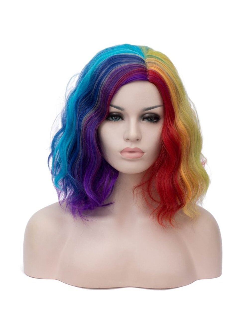 Women Rainbow Heat Resistant Wavy Curly Cosplay Halloween Bob Party Wig